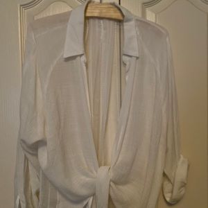 Mystree sheer white front tie blouse sz large